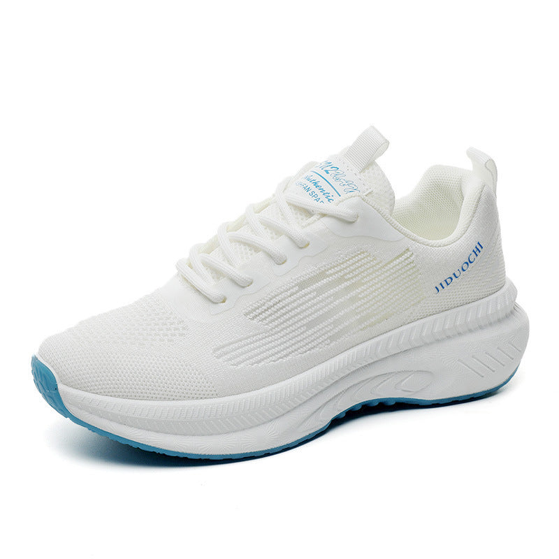 Summer breathable flyknit athletic shoes, men's and women's lightweight thick-soled casual running shoes