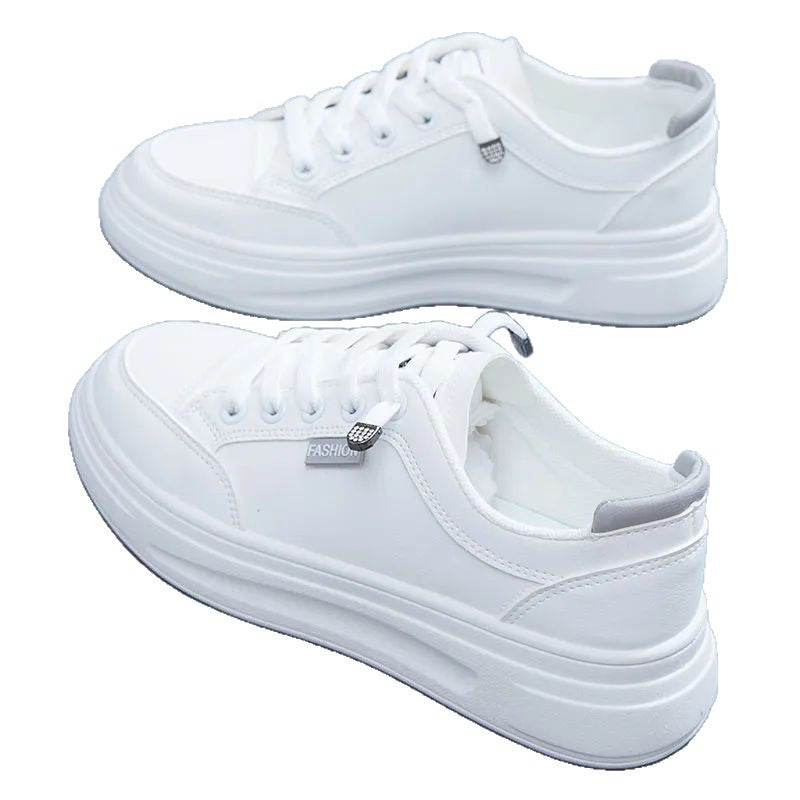Versatile, no-lace-up white sneakers for women, platform platform, height-increasing leather casual shoes