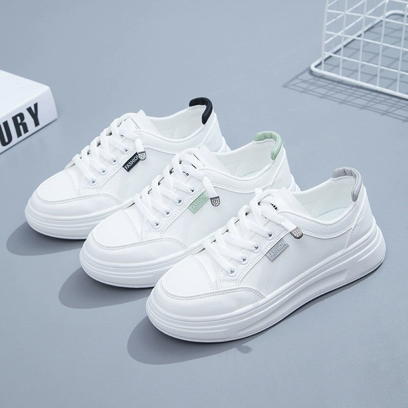 Versatile, no-lace-up white sneakers for women, platform platform, height-increasing leather casual shoes