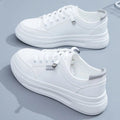 Versatile, no-lace-up white sneakers for women, platform platform, height-increasing leather casual shoes