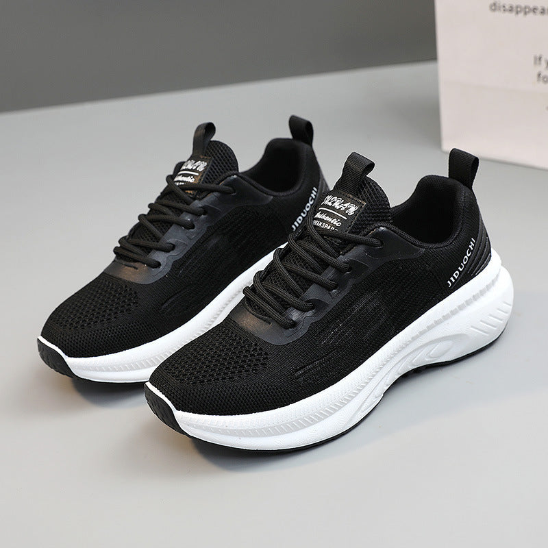 Summer breathable flyknit athletic shoes, men's and women's lightweight thick-soled casual running shoes
