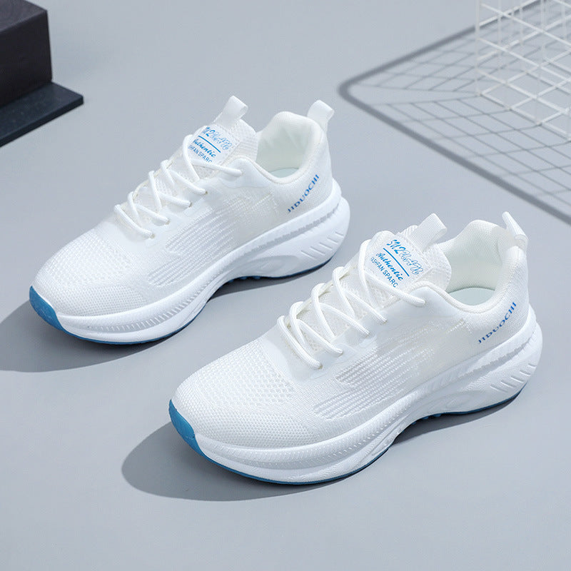 Summer breathable flyknit athletic shoes, men's and women's lightweight thick-soled casual running shoes